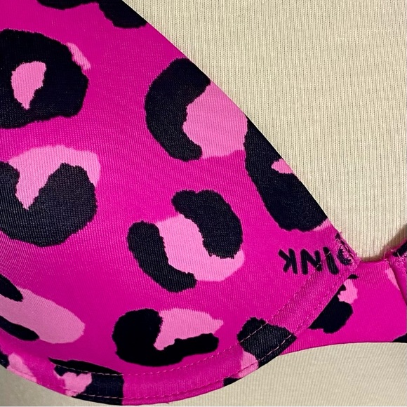 2 PINK Victoria’s Secret T Shirt Demi Bras Size 34C Pink Leopard Print & Gray - Picture 3 of 13